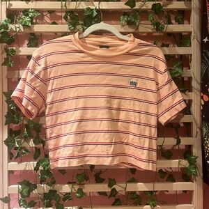 Obey Pink Striped Crop Top